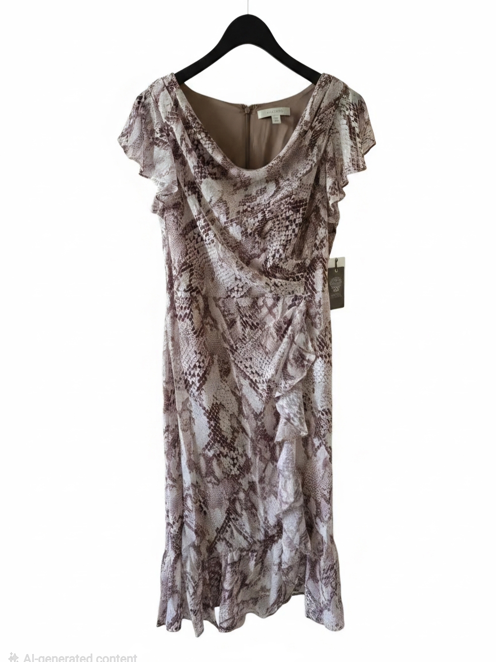 NWT Vince Camuto Mauve Snake-Print Ruffle Midi Dress